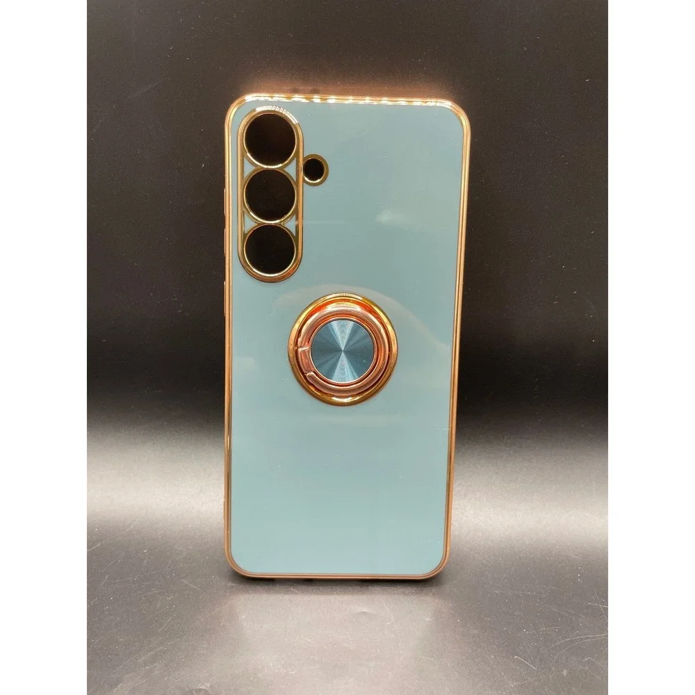 Aitipy Samsung Galaxy S24 Case Blue Rose Gold Ring Stand Glass Screen Protector